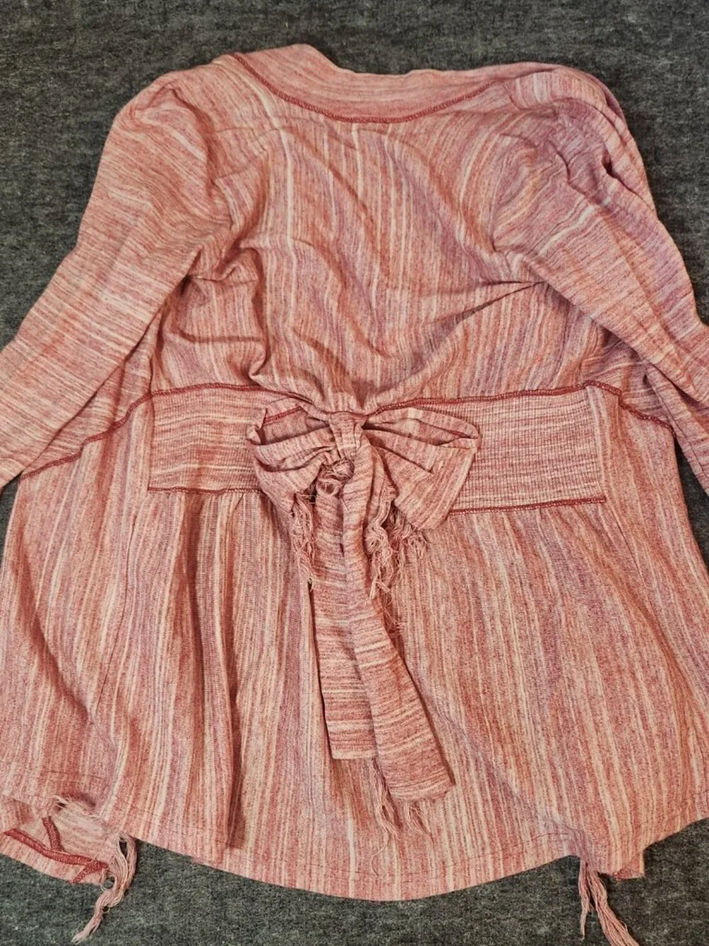 Free People Take A Bow Heather Rose Fringe Back Bow Knit Cardigan Sweater